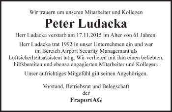Traueranzeige von Peter Ludacka von  Mainspitze