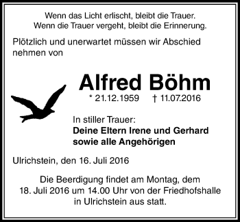 Traueranzeige von Alfred Böhm von VRM Trauer