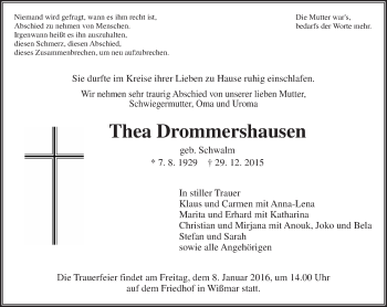 Traueranzeige von Thea Drommershausen von  Gießener Anzeiger