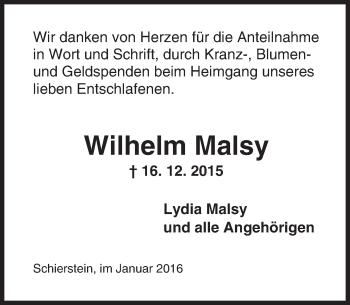 Traueranzeige von Wilhelm Malsy von  Wiesbaden komplett