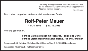 Traueranzeige von Rolf-Peter Mauer von  Wiesbaden komplett