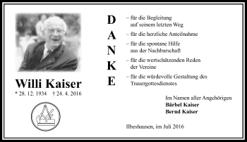 Traueranzeige von Willi Kaiser von VRM Trauer