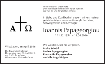 Traueranzeige von loannis Papageorgiou von  Wiesbaden komplett