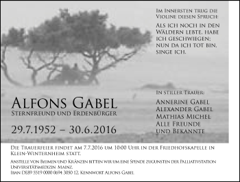 Traueranzeige von Alfons Gabel von Trauerportal Rhein Main Presse