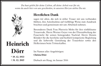 Traueranzeige von Heinrich Dörr von  Sonntags Anzeiger