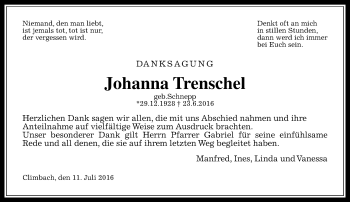 Traueranzeige von Johanna Trenschel von  Gießener Anzeiger