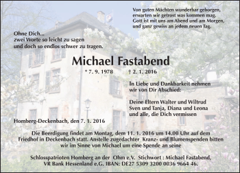 Traueranzeige von Michael Fastabend von VRM Trauer