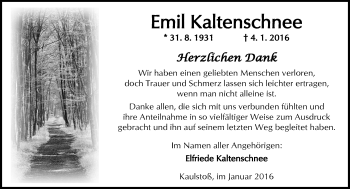 Traueranzeige von Emil Kaltenschnee von  Sonntags Anzeiger