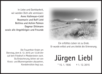 Traueranzeige von Jürgen Liebl von  Wormser Zeitung