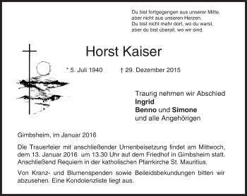 Traueranzeige von Horst Kaiser von  Wormser Zeitung