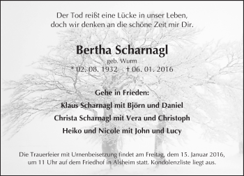 Traueranzeige von Bertha Scharnagl von  Wormser Zeitung