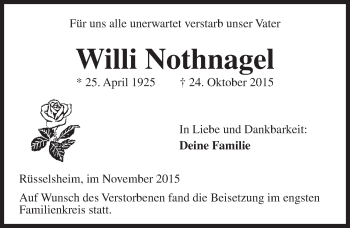 Traueranzeige von Willi Nothnagel von  Mainspitze
