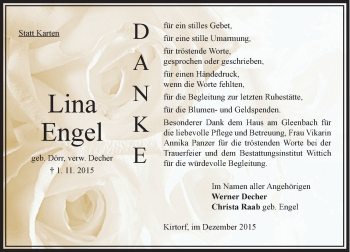 Traueranzeige von Lina Engel von  OK Oberhessen Kurier Traueranzeige von Lina Engel von  OK Oberhessen Kurier