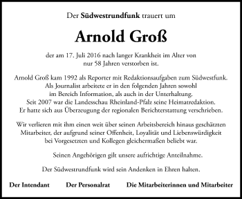 Traueranzeige von Arnold Groß von Trauerportal Rhein Main Presse