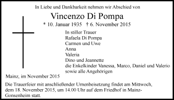 Traueranzeige von Vincenzo Di Pompa von  Allgemeine Zeitung Mainz