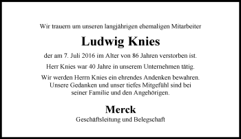 Traueranzeige von Ludwig Knies von Trauerportal Echo Online