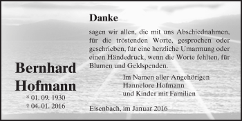 Traueranzeige von Bernhard Hofmann von  Camberger Anzeiger