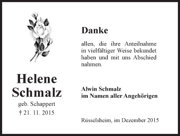 Traueranzeige von Helene Schmalz von  Mainspitze