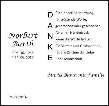 Traueranzeige von Norbert Barth von Trauerportal Rhein Main Presse