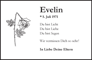 Traueranzeige von Evelin Cupovic von Trauerportal Rhein Main Presse