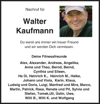 Traueranzeige von Walter Kaufmann von Trauerportal Echo Online