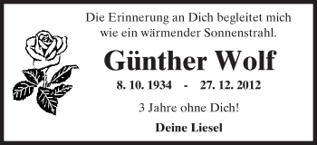 Traueranzeige von Günther Wolf von  Kreisanzeiger
