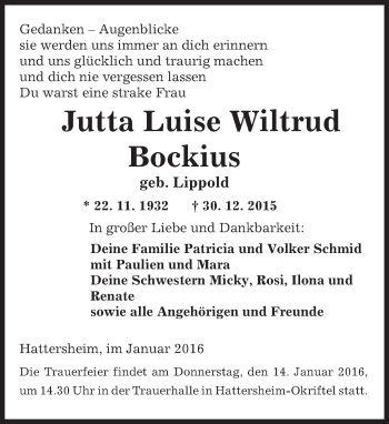 Traueranzeige von Jutta Luise Wiltrud Bockius von  Wiesbaden komplett