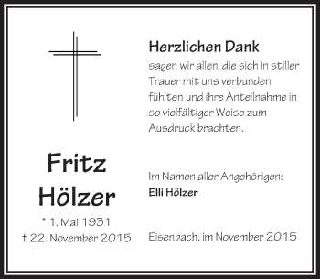 Traueranzeige von Fritz Hölzer von  Camberger Anzeiger