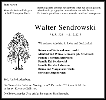 Traueranzeige von Walter Sendrowski von VRM Trauer