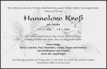 Traueranzeige von Hannelore Kreß von Trauerportal Rhein Main Presse
