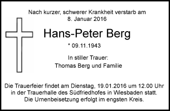 Traueranzeige von Hans-Peter Berg von  Wiesbaden komplett
