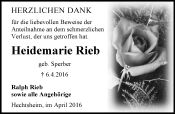 Traueranzeige von Heidemarie Rieb von  Allgemeine Zeitung Mainz