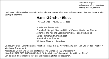 Traueranzeige von Hans-Günther Blees von  Wiesbaden komplett