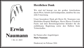 Traueranzeige von Erwin Naumann von  Sonntags Anzeiger