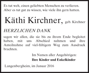 Traueranzeige von Käthi Kirchner von  Sonntags Anzeiger