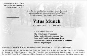 Traueranzeige von Vitus Münch von Trauerportal Rhein Main Presse