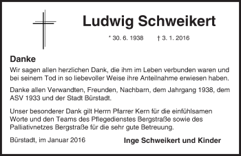 Traueranzeige von Ludwig Schweikert von  Bürstädter Zeitung