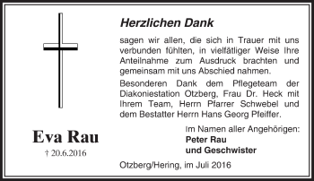 Traueranzeige von Eva Rau von Trauerportal Echo Online