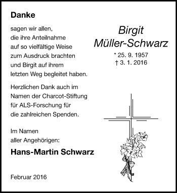 Traueranzeige von Birgit Müller-Schwarz von  Gießener Anzeiger