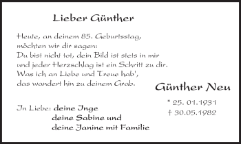 Traueranzeige von Günther Neu von  Wormser Zeitung