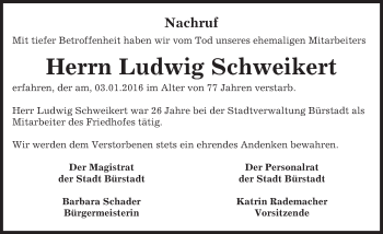 Traueranzeige von Ludwig Schweikert von  Bürstädter Zeitung