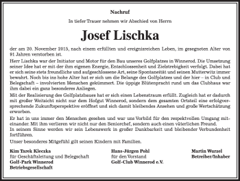 Traueranzeige von Josef Lischka von  Gießener Anzeiger