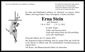 Traueranzeige von Erna Stein von  Gießener Anzeiger