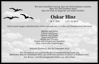 Traueranzeige von Oskar Hinz von VRM Trauer