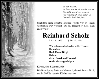 Traueranzeige von Reinhard Scholz von VRM Trauer
