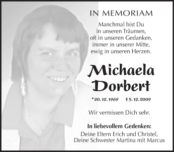 Traueranzeige von Michaela Dorbert von  Allgemeine Zeitung Mainz