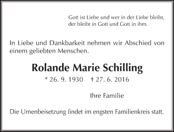 Traueranzeige von Rolande Marie Schilling von  Gießener Anzeiger