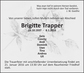 Traueranzeige von Brigitte Trapper von  Mainspitze