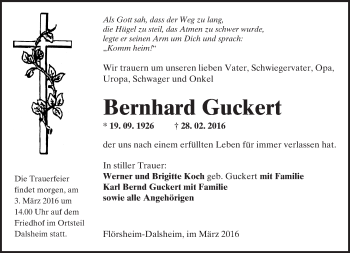 Traueranzeige von Bernhard Guckert von  Wormser Zeitung