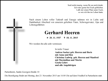 Traueranzeige von Gerhard Heeren von  Allgemeine Zeitung Alzey